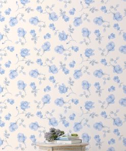 Ribbon Rosa French Blue Standard Wallpaper