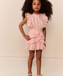 Little Girls Peach Pom Pom Decker Dress