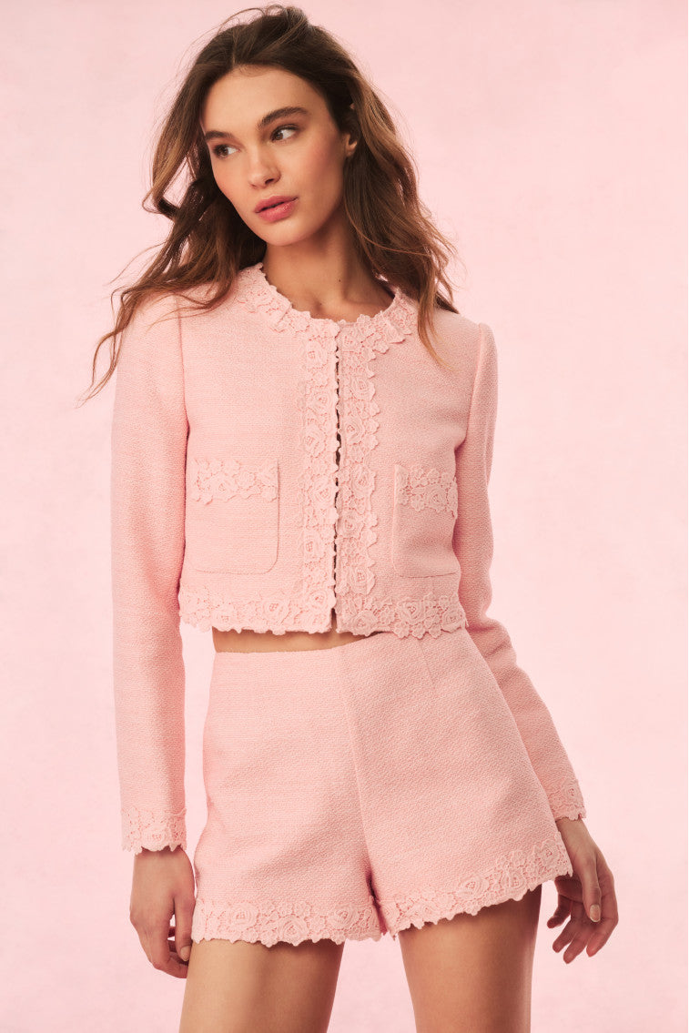 Coralyn Tweed Lace-Trimmed Shorts - Image 2