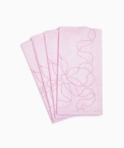 Embroidered Linen Bow Napkins - Set of 4