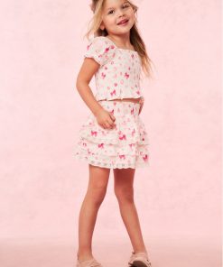 Girls Billie Bow & Kiss Print Ruffle Skirt