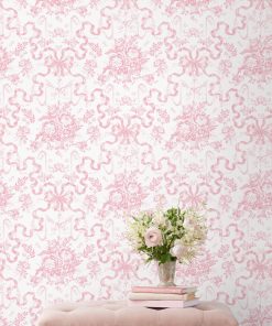 Fairytale Toile Peony Pink Wallpaper