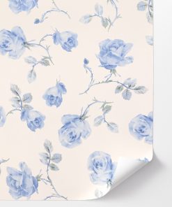 French Blue Ribbon Rosa Peel and Stick Wallpaper