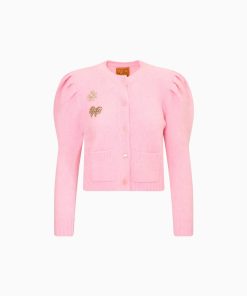 Le Lion Girls Puff Sleeve Laurita Bow Cardigan